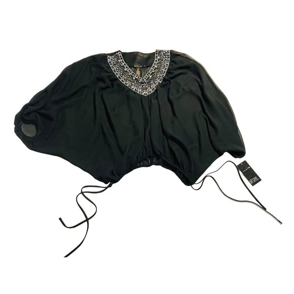 Grass Collection Black Batwing Blouse With Embellished Neckline Women’s Small - Picture 2 of 9